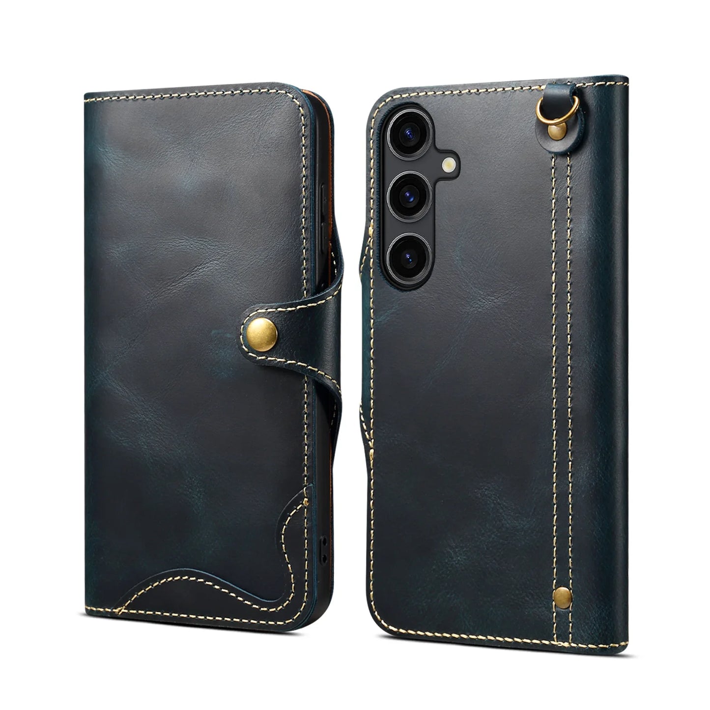 Retro Genuine Leather Case for Samsung Galaxy S26 Ultra S26+ S20 S10 Note 10 Plus Business Purse Cover with Lanyard Card Pocket