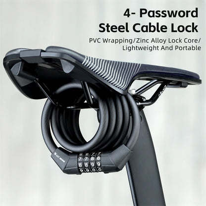 WEST BIKING Bicycle Lock 4 Digit Code 120cm Portable Anti-theft Steel Cable Lock Electric Scooter Security Cycling Accessories