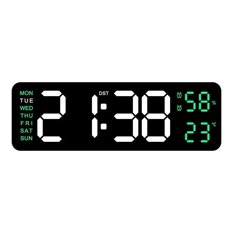 9 Inch Large Digital Wall Clock USB Powered TEMP Humidity Week Auto Dimmer DST Table Clock 12/24H Electronic LED Alarm Clock - Urbizia