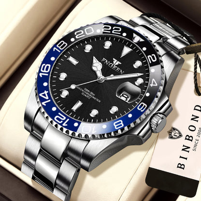 BINBOND Durable Stainless Steel Strap Precise Quartz Wristwatches for Men Luxury Luminous Waterproof Auto Date Men's Watch Reloj