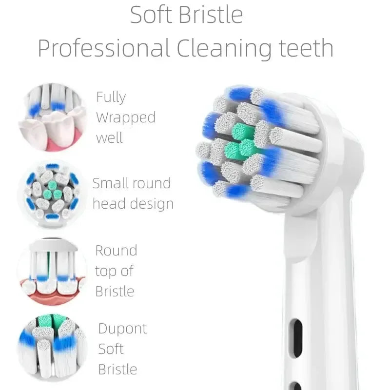 4PCS Dupont Bristle Electric Toothbrush Heads Whiten Teeth/Daily Clean/Precison Cleaning/Soft Care Teeth Function For Oral B - Urbizia