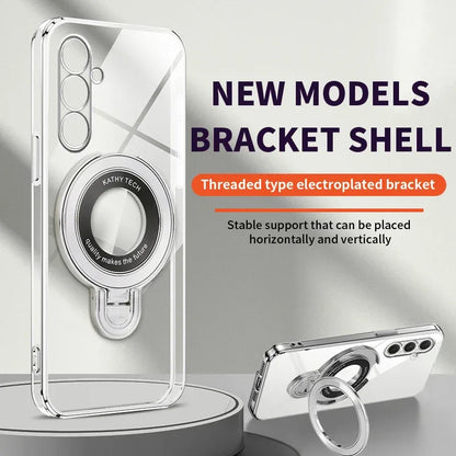 Luxury Transparent Plating Magnetic Bracket Case For Samsung A16 A06 A56 A26 A36 A55 A15 A35 A54 A24 A34 A14 A05S Stand Cover
