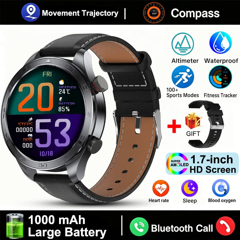 New GPS Track Smart Watch Men AMOLED Screen Outdoor Sports Fitness Heart Rate Compass IP68 Waterproof Bluetooth Call Smart Watch