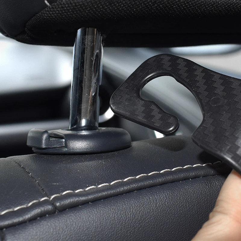 4Pcs Carbon Fibre Hook Car Seat Headrest Hook Auto Back Seat Organizer Hanger Handbag Clothes Bracket Car Interior Accessories - Urbizia