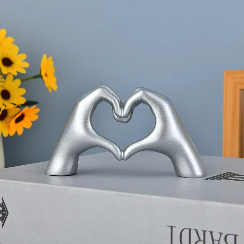 Gold Decoration, Heart Hand Statue Living Room Bedroom Decoration, Love Finger Modern Hand Gesture Sculpture Home Shelf Desktop - Urbizia