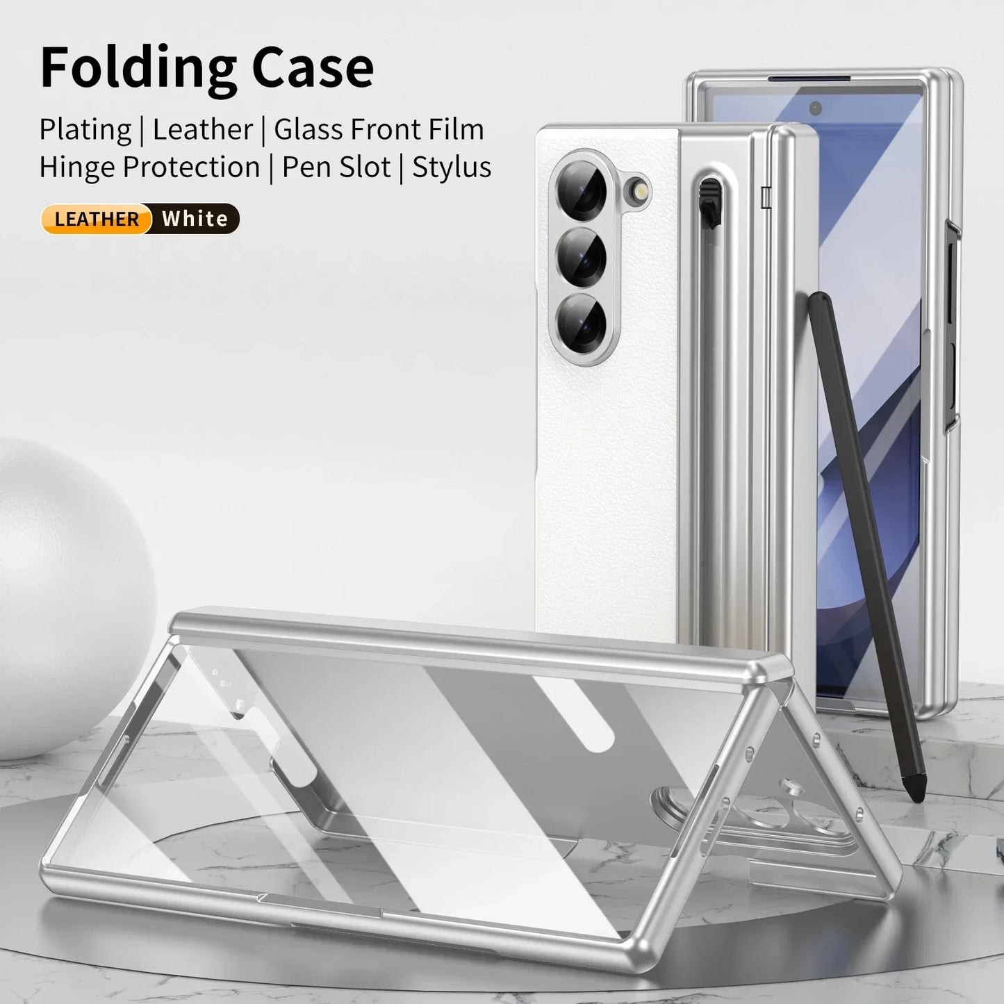 VIETAO Pink Leather Mobile Phone Cases For Samsung Galaxy Z Fold 7 Case With Pen, Full Protection Z Fold 6 Cover With Glass Film