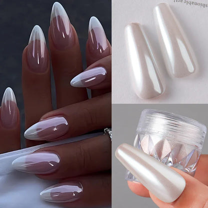 1 Box White Chrome Pearl Nail Powder Aurora Mirror Nail Art Powder Pigment Fairy Pink Effect Rubbing Glitter Nail Art Decoration