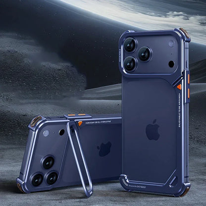 Eary 9-Shaped Phone Case for iPhone 17 Pro Max 17 Pro for Magsafe With Lens Holder Stand Metal Frameless Bumper Anti-Drop Shells