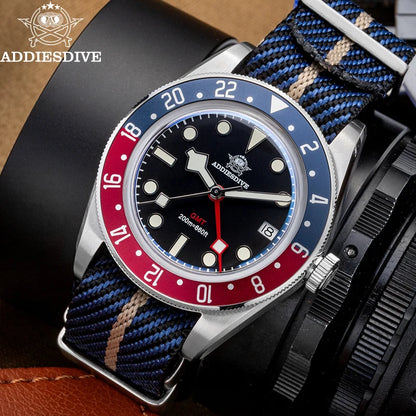 ADDIESDIVE Luxury GMT515-24H Men's Watch Diver 200m Bubble Mirror Glass BGW9 Super Luminous Stainless Steel Men's Analog Watches