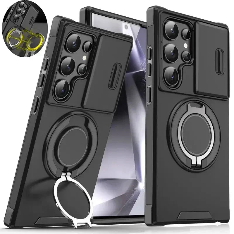 Case For Samsung Galaxy S26 S25 S24 S23 S22 S21 Ultra S24FE S25EDGE Slide Camera Protect Magnetic holder Armor Shockproof Cover