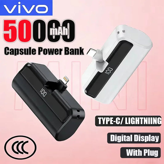 VIVO 50000mAh Capsule Power Bank Super Fast Charging Portable Large Capacity External Battery for iPhone Samsung Huawei 2026 New