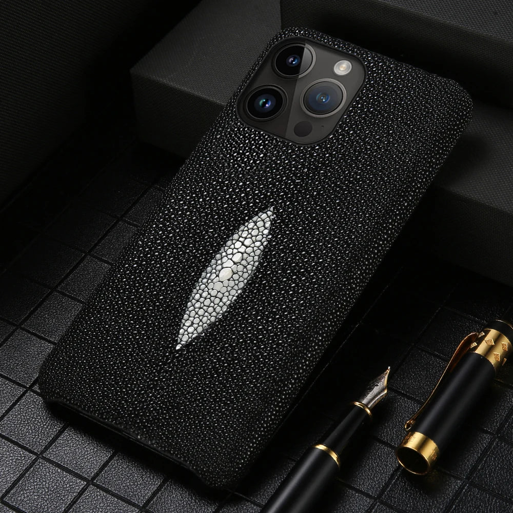 Genuine Leather Case for iPhone 17 Air 16 15 14 13 12 18 Pro Max Original Stingray Leather Back Cover Carcasa for iPhone 11 Pro