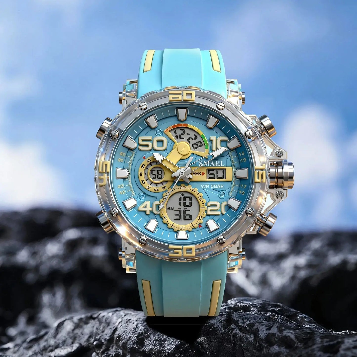SMAEL 8136 50M Waterproof Military Watch for Men - LED Backlight Alarm Chronograph Stopwatch Shockproof Outdoor