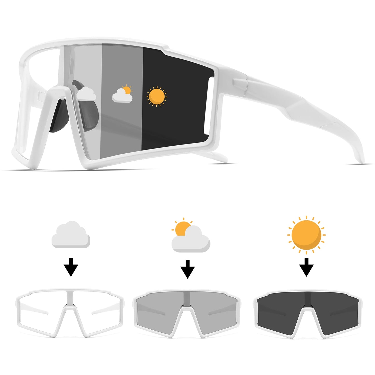 Photochromic One-Piece Sports Sunglasses - Oversized Wraparound Frame, UV400 Comfort Fit for Cycling, Fishing & Travel