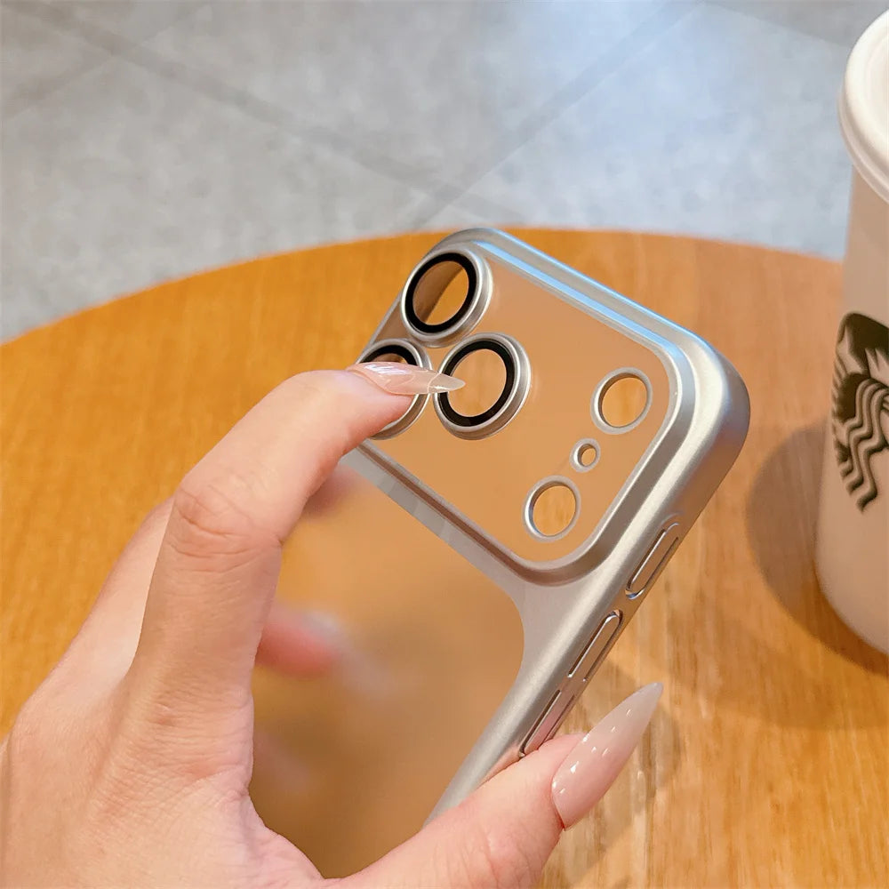 Luxury Frosted Transparent Matte Phone Case For iPhone 16 15 17 18 Pro Max Air 14 13 12 11 Metallic Color Frame Protection Cover