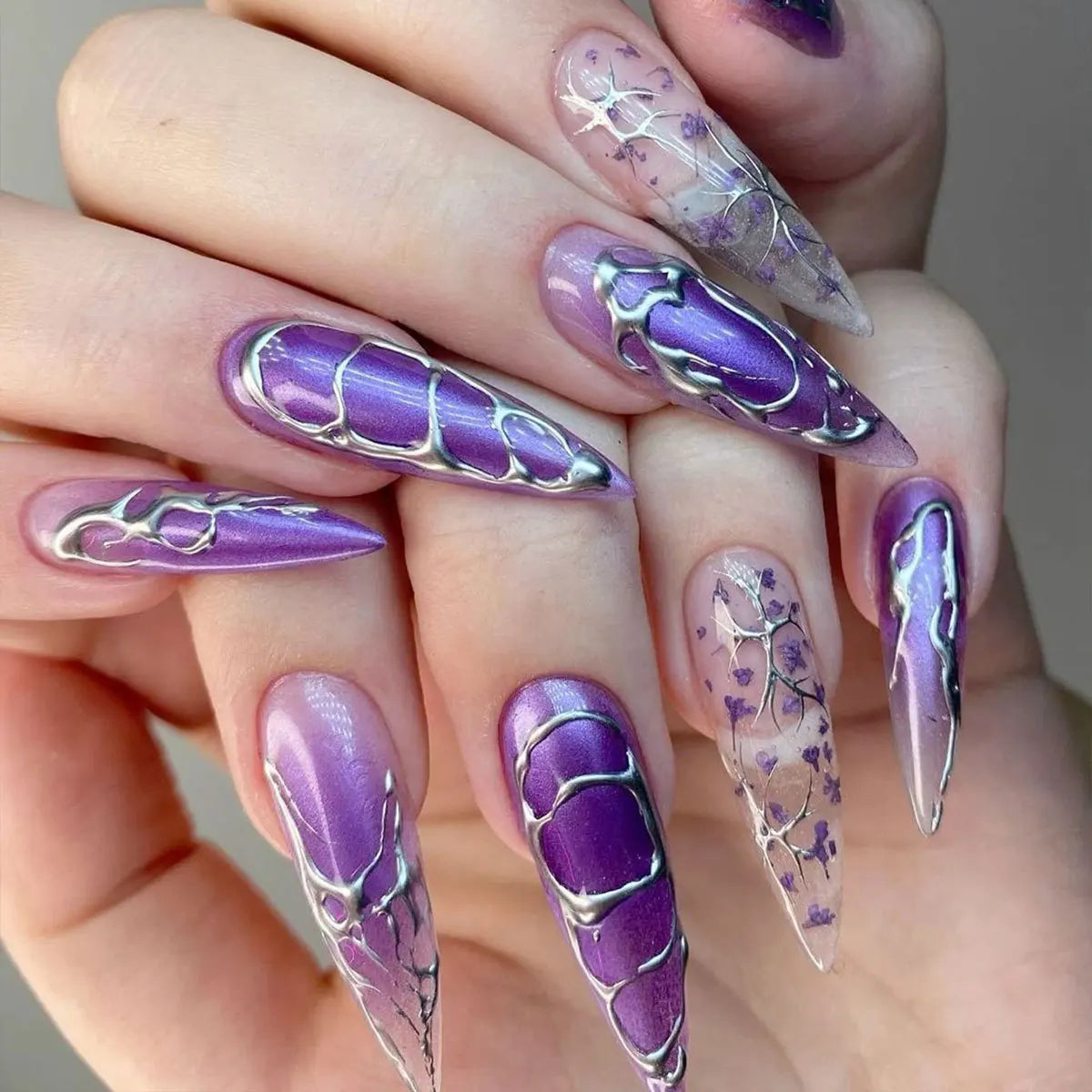 24Pcs Black Y2K Fake Nails with Diamond – Long Almond Butterfly Design Halloween Press-on Nails