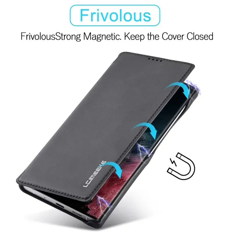Flip Leather Phone Case For Samsung Galaxy S26 S25 S24 S23 Ultra S22 Plus S21 FE S20 Card Slot Stand Wallet Protect Cover