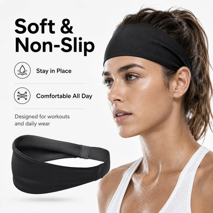 Sports Headband for Men Women Sweat Wicking Stretch Non Slip Hair Band Running Yoga Cycling Basketball Fitness Workouts 5 Colors