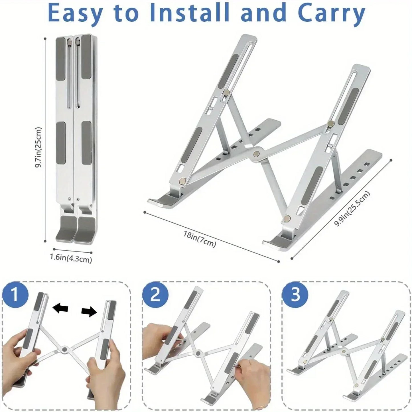 Adjustable Aluminum Laptop Stand – 6-Level Foldable Design - Urbizia