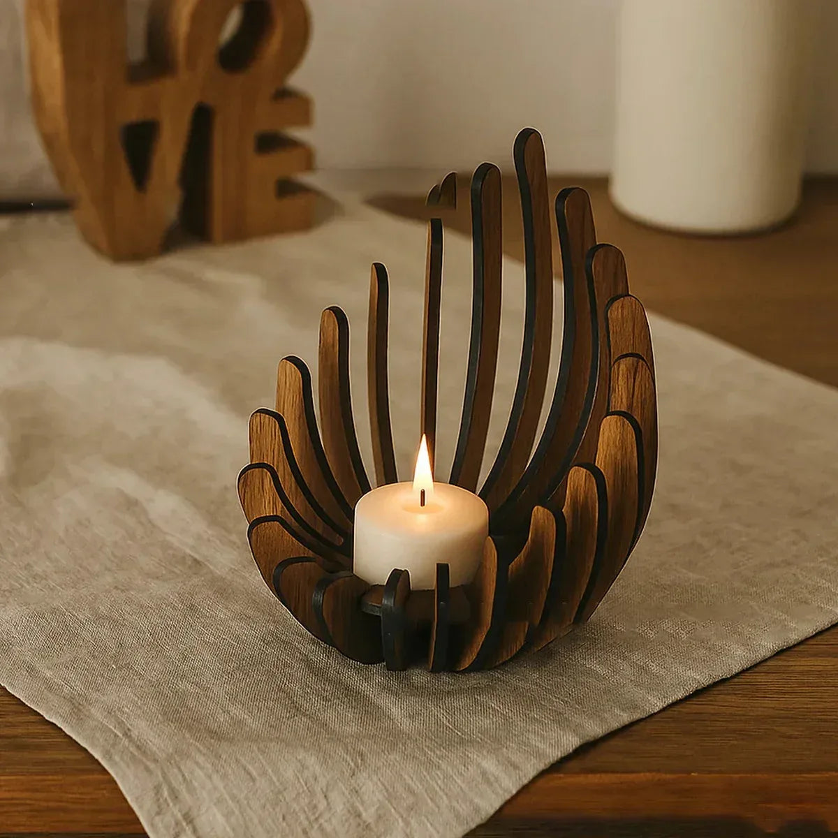 1Pc Hand-Assembled Lotus Candle Holder - Elegant Wooden Tea Light Centerpiece, Home Table Decor for Weddings, Christmas, Mot [Likely Incomplete, Needs Context for Full Meaning] - Urbizia