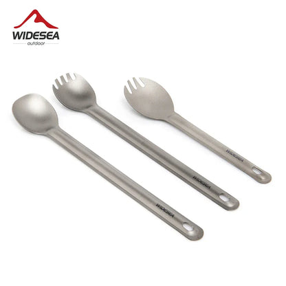 Widesea Camping Titanium Spork  Spoon Outdoor Lightweight Fork Tableware Portable Picnic Hiking Travelling Ultralight Dinnerware