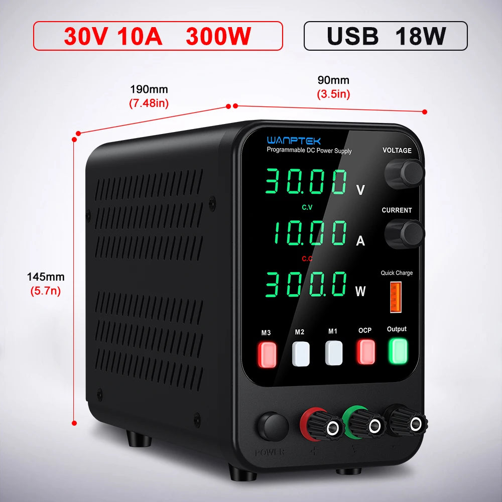 Wanptek Laboratory DC Power Supply 30V 10A 60V 5A 120V 3A with USB Fast Charging Adjustable Voltage Current Lab Power Supply