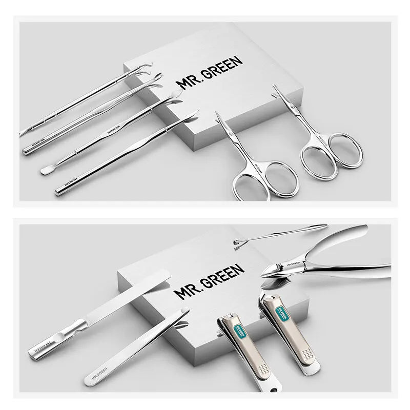 MR.GREEN Manicure Set 12 In 1 Full Function Kit Professional Stainless Steel Pedicure Sets With Leather Portable Case Idea Gift