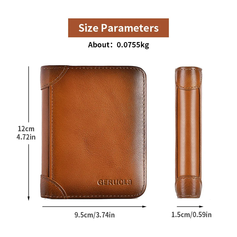 GERUOLA Slim RFID Shielded Genuine Leather Wallet for Men-Multifunctional ID & Credit Card Holder Dark Brown with Embellishments