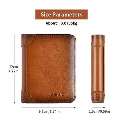 GERUOLA Slim RFID Shielded Genuine Leather Wallet for Men-Multifunctional ID & Credit Card Holder Dark Brown with Embellishments