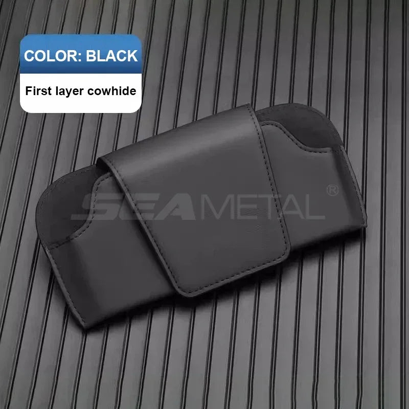 SEAMETAL Cowhide Sun Visor Glasses Holder Premium Leather Wear-Resistant Sunglasses Protective Box Auto Eyeglasses Storage Case - Urbizia