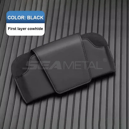 SEAMETAL Cowhide Sun Visor Glasses Holder Premium Leather Wear-Resistant Sunglasses Protective Box Auto Eyeglasses Storage Case - Urbizia