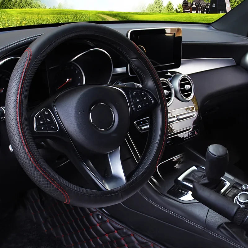 37-39cm Car Steering Wheel Cover Skidproof Auto Steering- Wheel Cover Anti-Slip Embossing Leather Car-styling Car Accessories