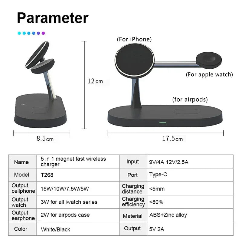 3 in 1 Wireless Charger Stand For iPhone 12/13/14/15/16/17 Fast Charging Station for Apple Watch 10 9 8 7 6 5 4 Airpods 2 3 Pro - Urbizia