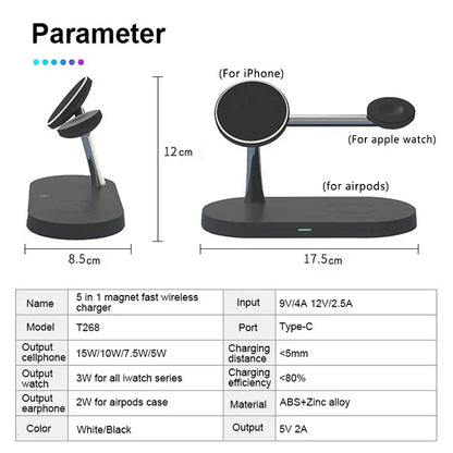 3 in 1 Wireless Charger Stand For iPhone 12/13/14/15/16/17 Fast Charging Station for Apple Watch 10 9 8 7 6 5 4 Airpods 2 3 Pro - Urbizia