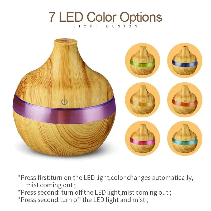 Humidifier Electric Aroma Air Diffuser Wood Ultrasonic Air Humidifier Essential Oil Aromatherapy Cool Mist Maker For Home 300ml - Urbizia