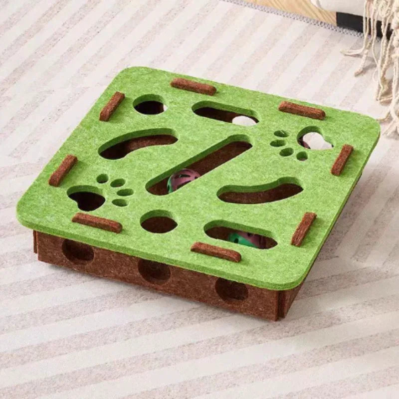 Pet Cat Puzzle Maze Holes Toys Felt Box With Bell Ball Kitten Playing Toys Interactive Funny Cat Supplies - Urbizia