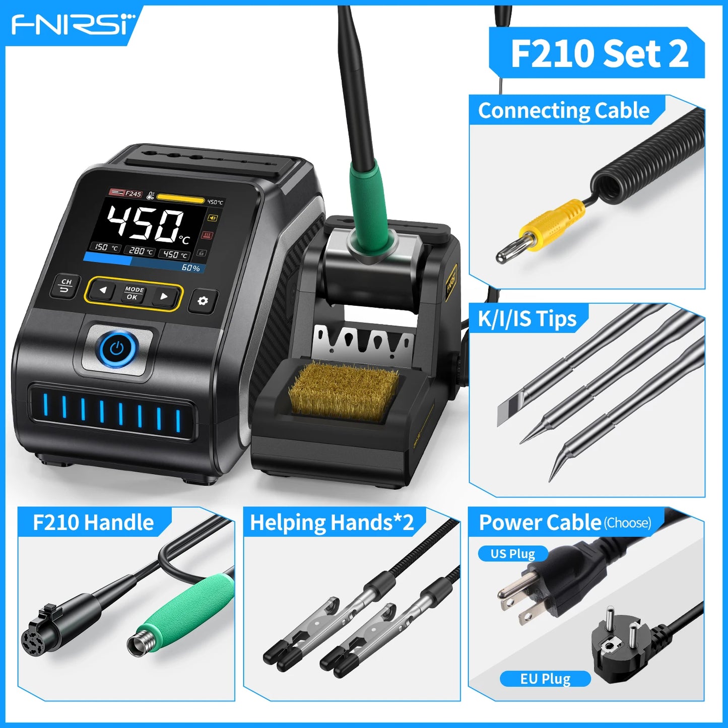 FNIRSI DWS-200 Soldering Station 200W C210 C245 Solder Iron Handle With Soldering Helping Hand Electronic Welding Rework Station