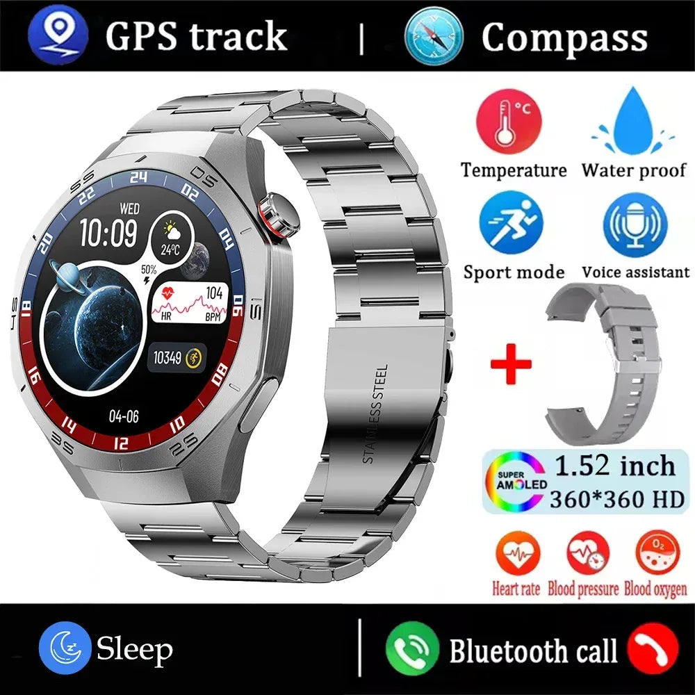 2025New For Android and ios Smart Watch Men AMOLED Screen GPS Motion trajectory Heart Rate Bluetooth Calls SmartWatch Waterproof - Urbizia