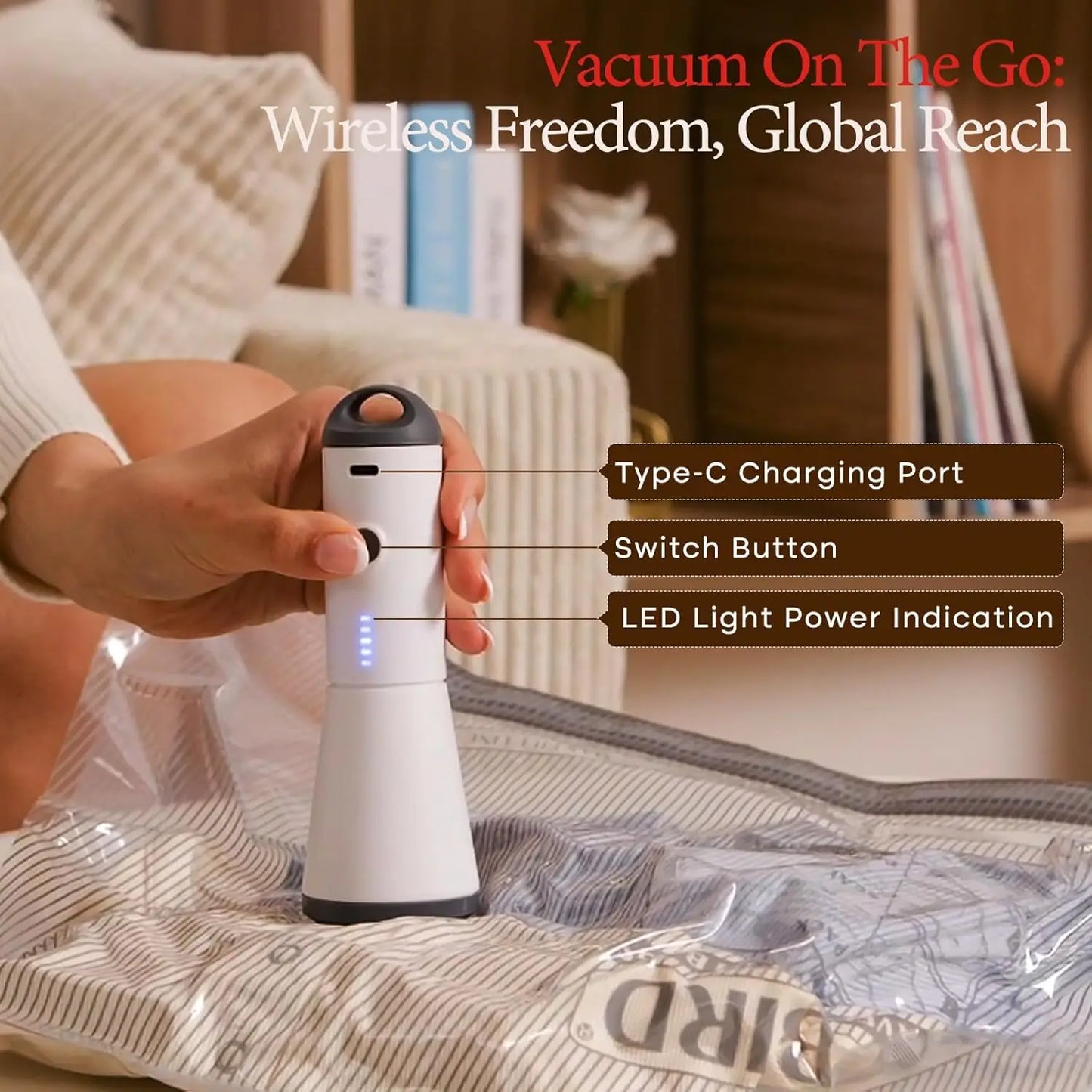Vacuum Bags for Travel with Rechargeable Air Pump, Carry-on Size Compression Packing Bags for Luggage and Suitcase, Space Saver