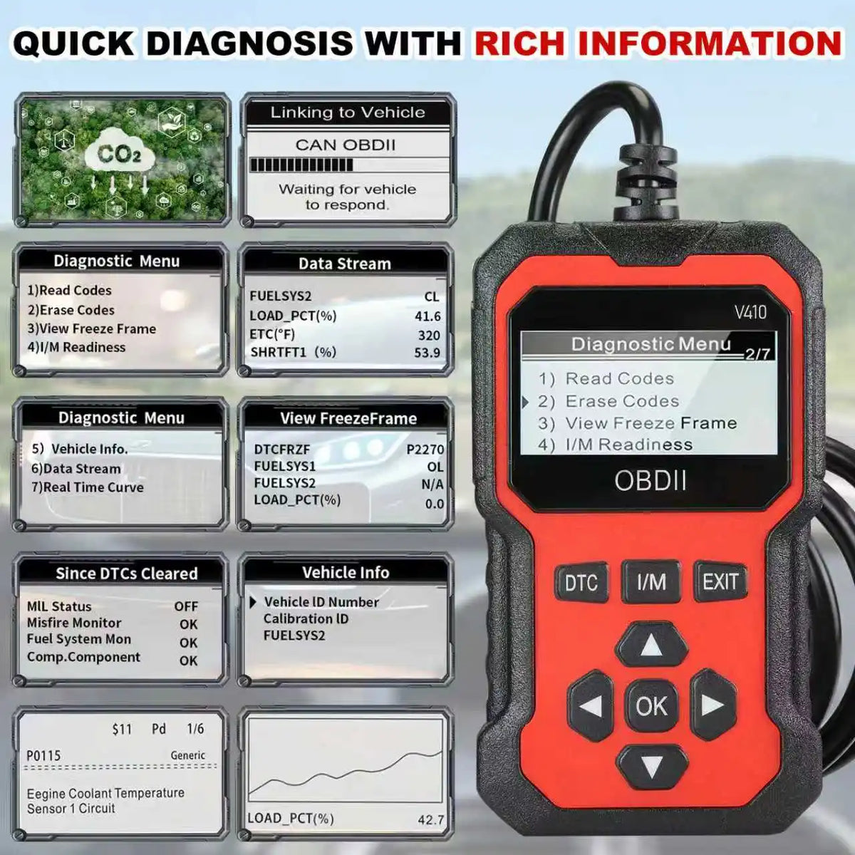 V410 OBD2 Car Diagnostic Scanner – All-in-One Diagnostic Tool for Identifying and Troubleshooting Vehicle Issues.
