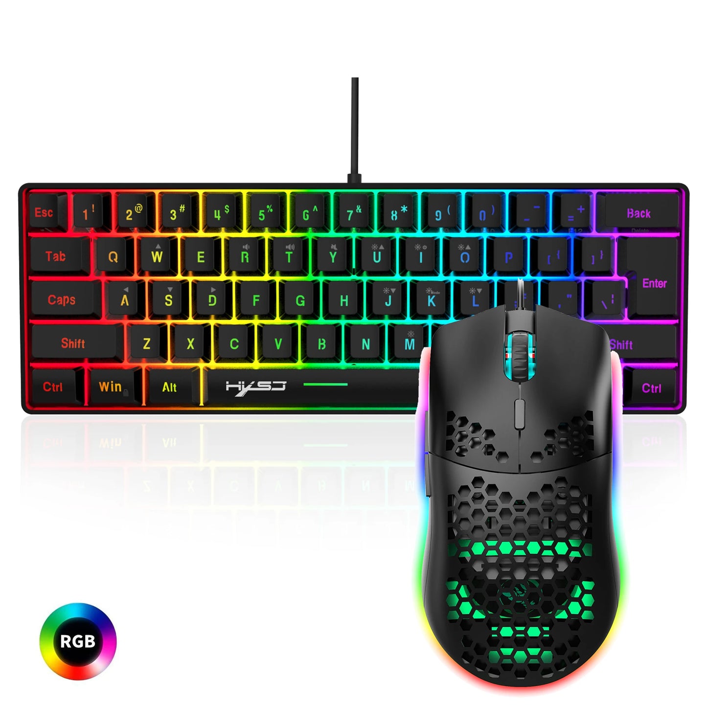 Hot selling HXSJ 61 keys V700 RGB luminous mechanical feel keyboard and mouse combos gaming set for computer game