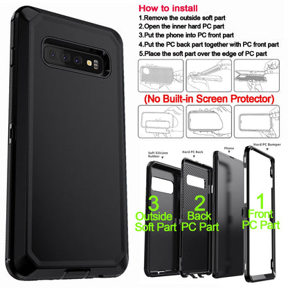 Black For Samsung Galaxy S10+ Plus S10 S10E Case Heavy Duty Shockproof Hard Protective Rugged Hybrid 3in1 Layers Phone Cover
