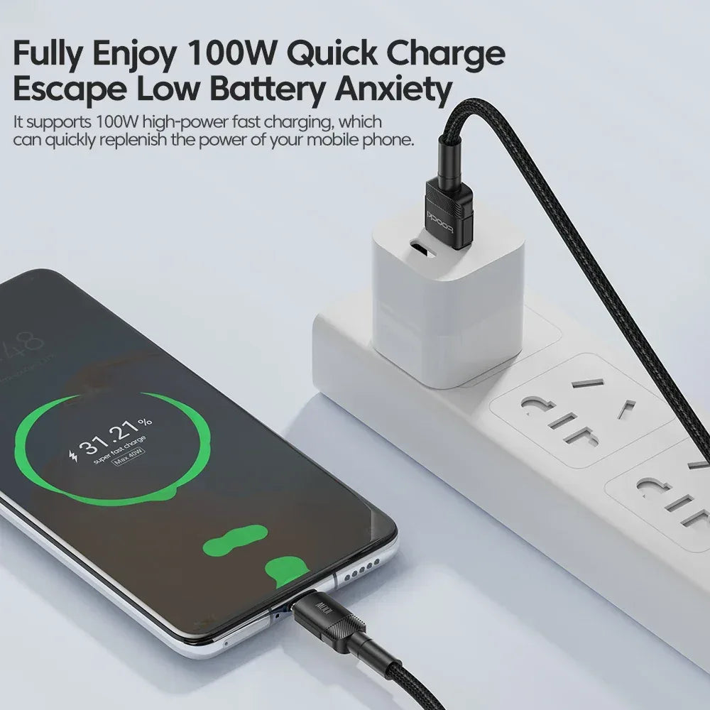 Toocki 6A USB To Type C Cable for Huawei Xiaomi PD 100W Fast Charging Charger USB C Data Cord Quick Charge for Samsung Oneplus - Urbizia