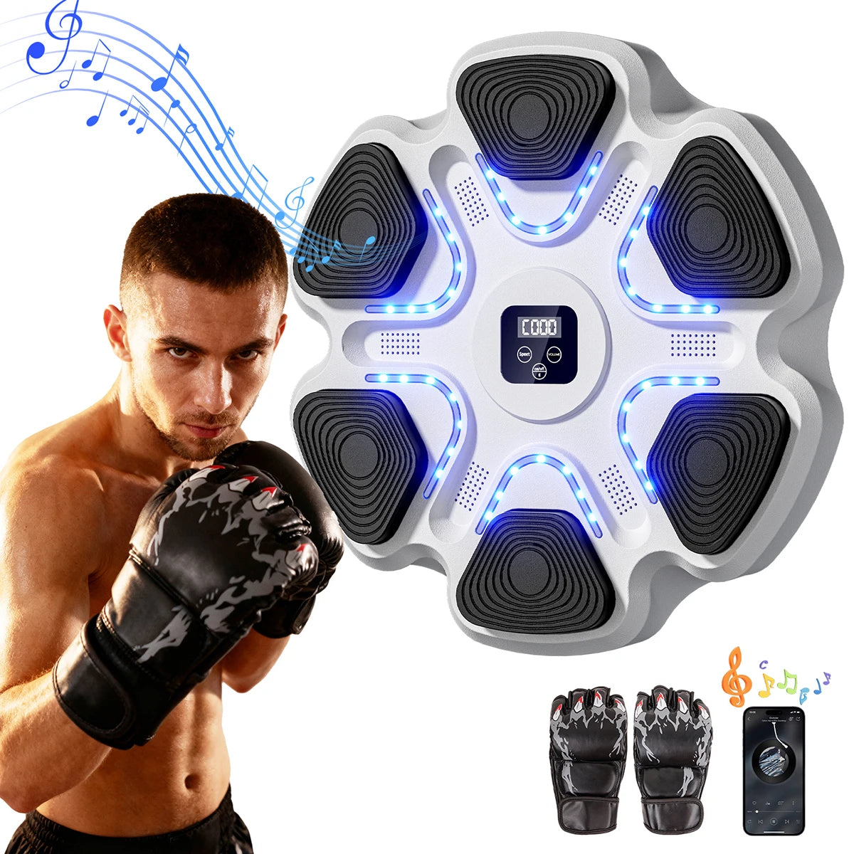 Music Boxing Machine for Adults and Kids, Smart Bluetooth Boxing Training Equipment with Gloves for Home,Office and Gym