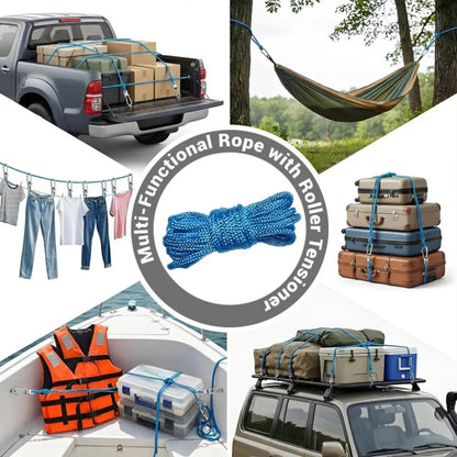 Rope Tying Tool And Tensioner with Roller Tensioner,  Heavy-Duty Retractable Buckle with Accessory Rope, Suitable for Camping