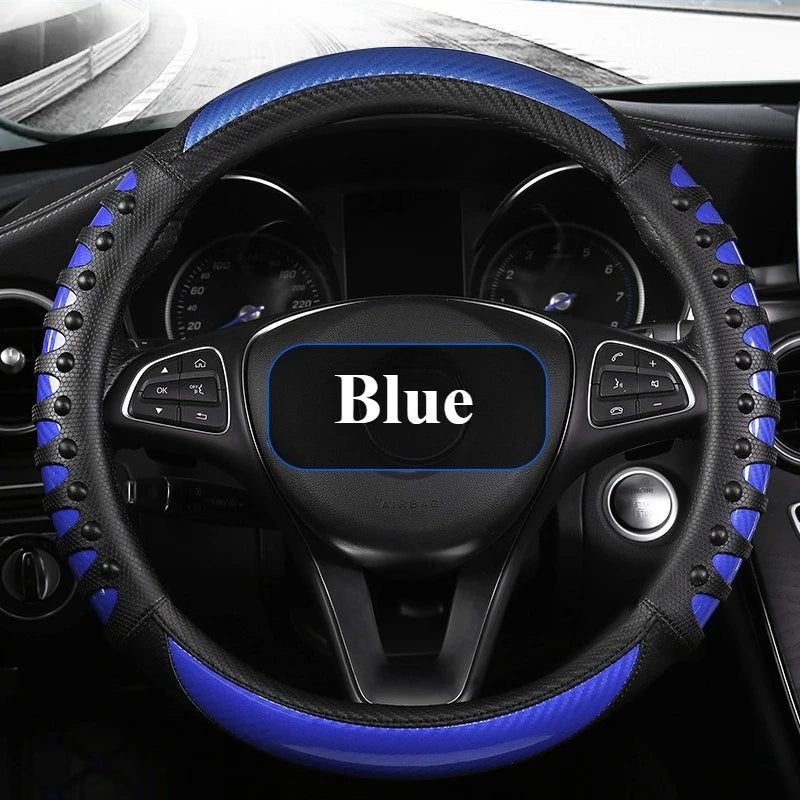Carbon Fiber Leather Auto Steering Wheel Cover Universal Non Slip Steering Wheel Covers Car Accessories Interior Steering Covers