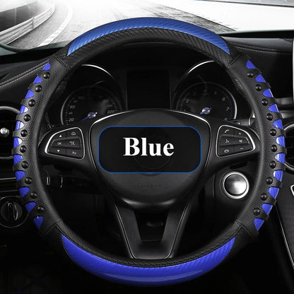Carbon Fiber Leather Auto Steering Wheel Cover Universal Non Slip Steering Wheel Covers Car Accessories Interior Steering Covers