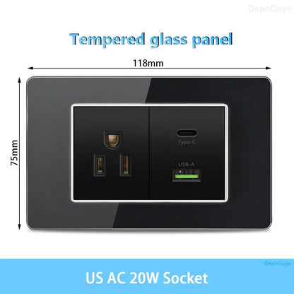 American Thai Standard USB Type-C 20W Fast Charging Power Outlet,Mexico with Smart usb c 3A Socket Wall Electric Light Switch - Urbizia