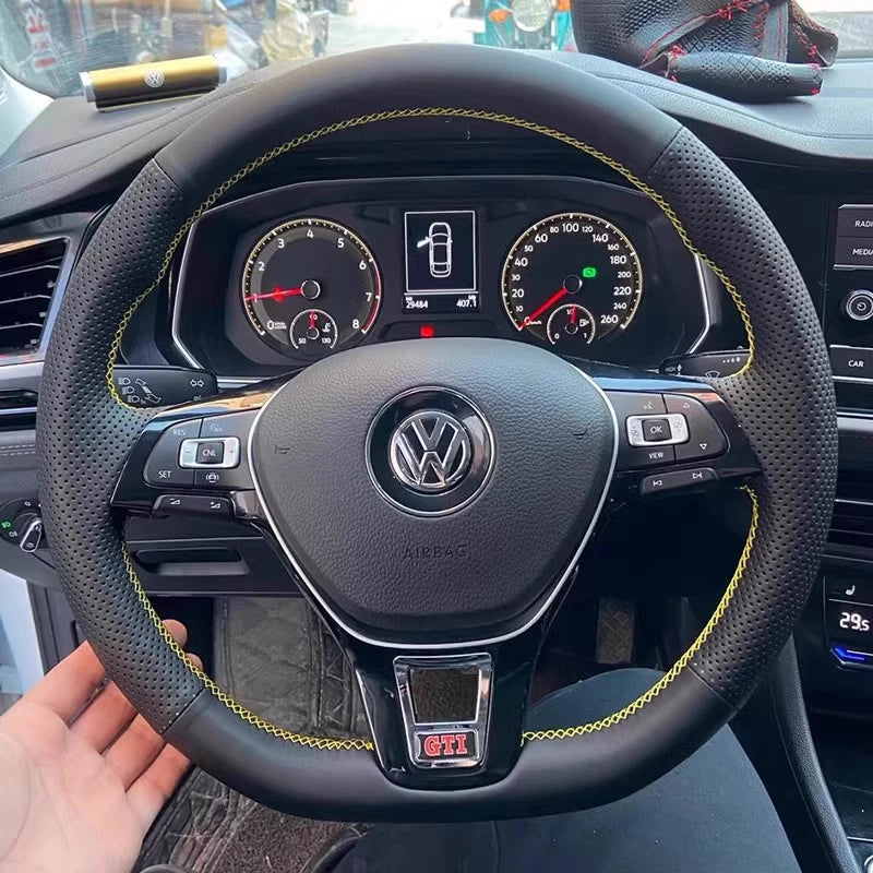 For Volkswagen VW Golf 7 Mk7 Touran Up New Polo Jetta Passat B8 Tiguan Car Steering Wheel Braid Cover Black Artificial Leather