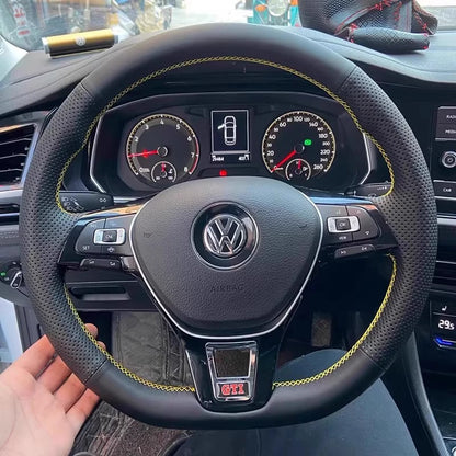 For Volkswagen VW Golf 7 Mk7 Touran Up New Polo Jetta Passat B8 Tiguan Car Steering Wheel Braid Cover Black Artificial Leather
